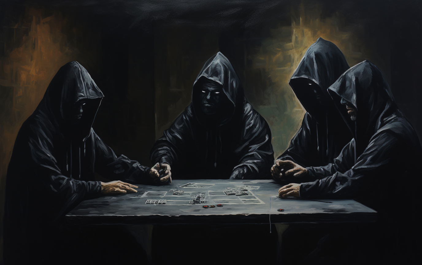 Black hooded men playing board game