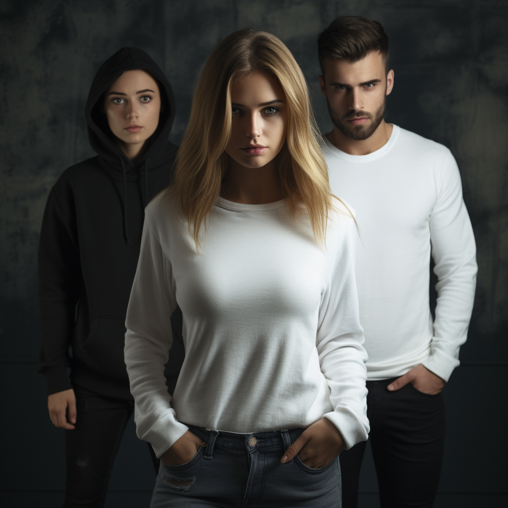 Couple in black hoodie and white t-shirt