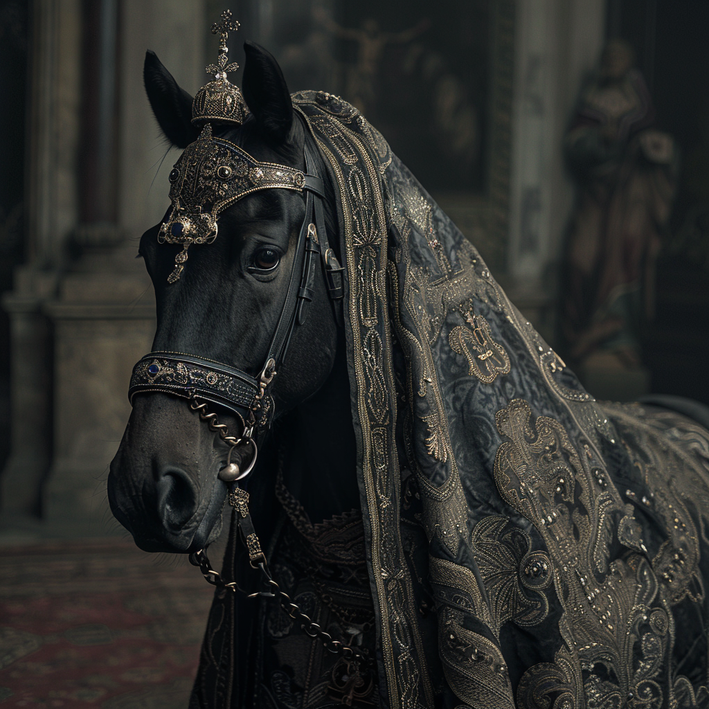 black horse with priest robe