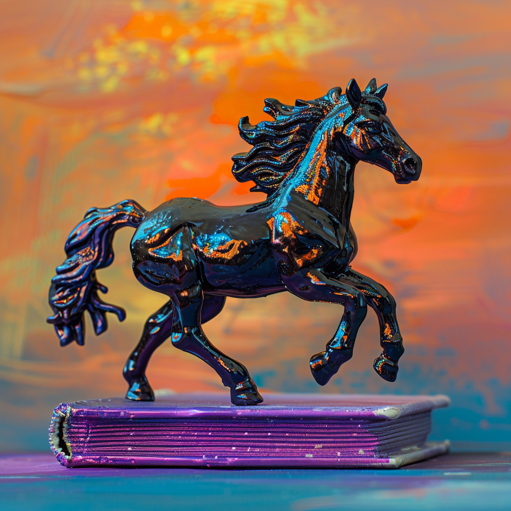 Toy black horse running book