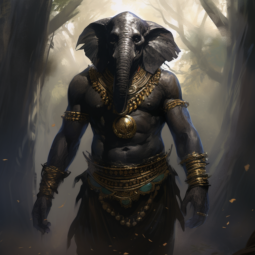 Black Human Elephant Druid in Loincloth