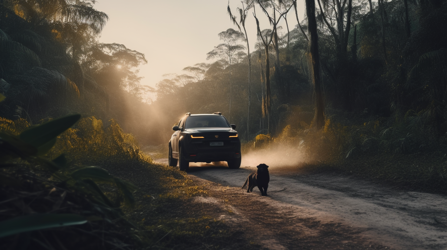 Black Jeep Compass with Lion Tamarin in Rainforest