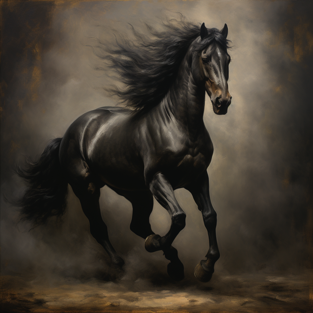 Black Jutland Horse in Rembrandt Style