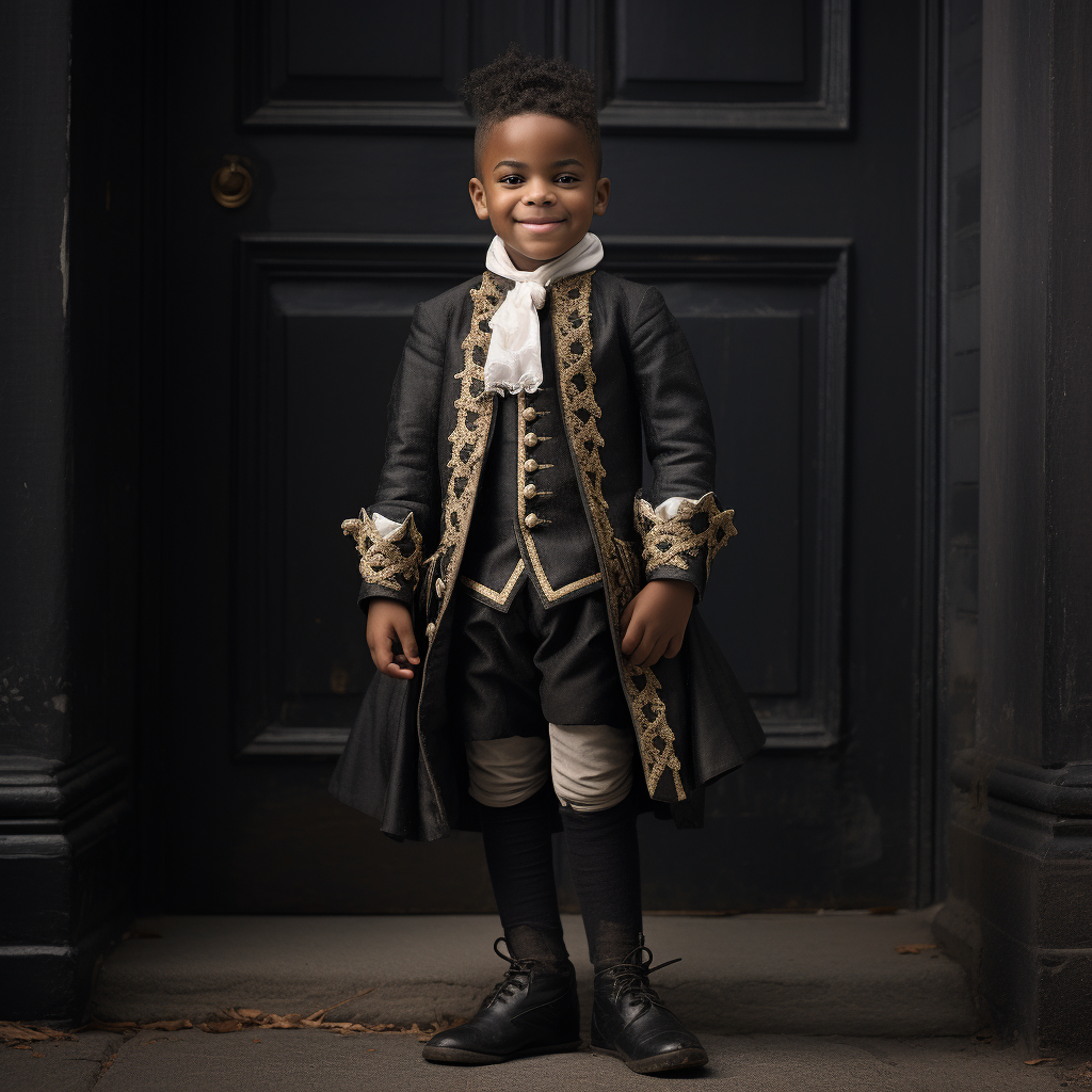 Black kid dressed in royalty clothes posing