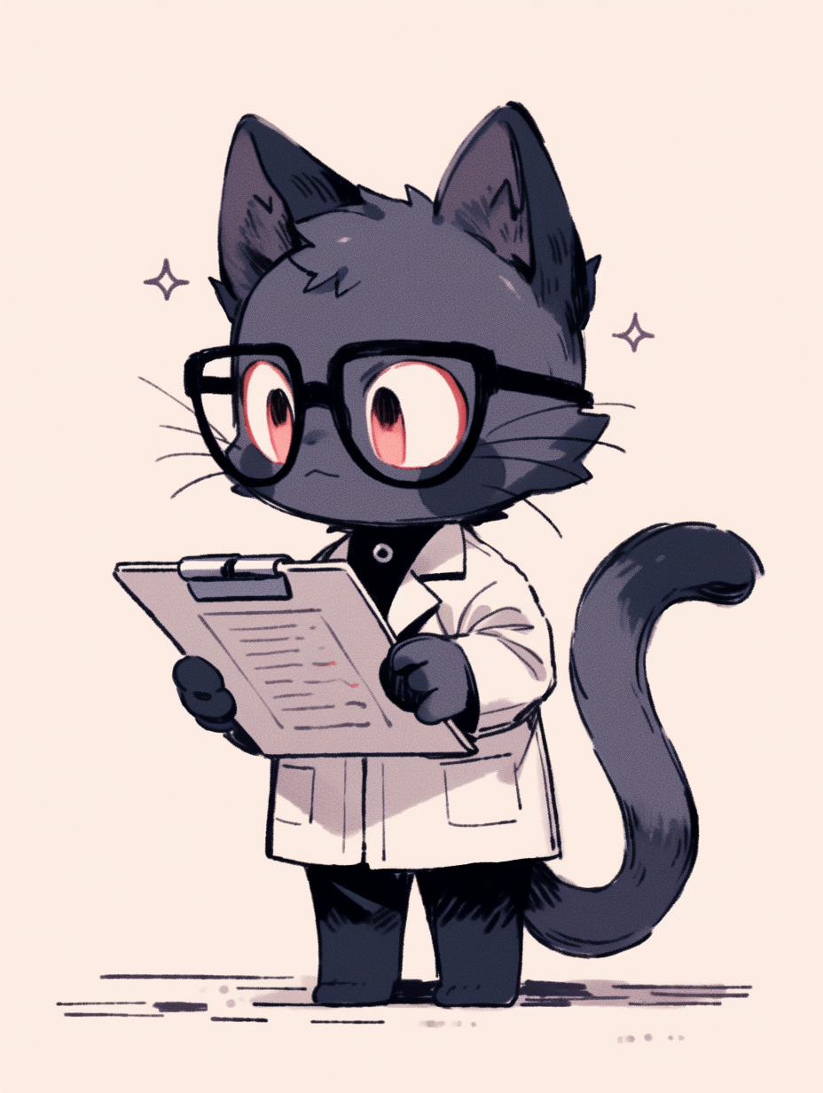 Cute black kitty with scientist glasses