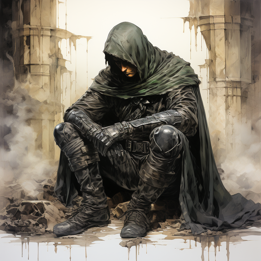 Black knight kneeling, losing soul, green light