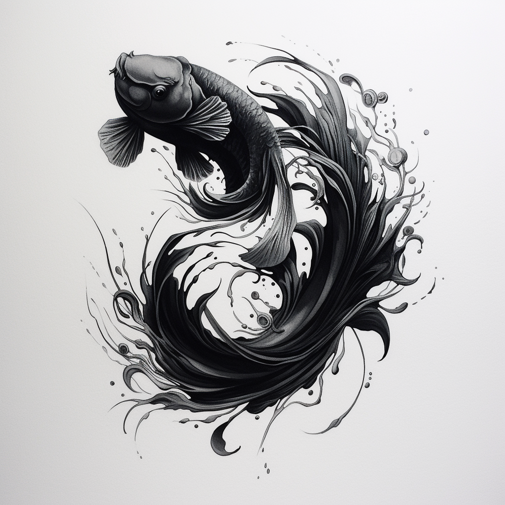 Black Koi Fish Ink Drawing Tattoo