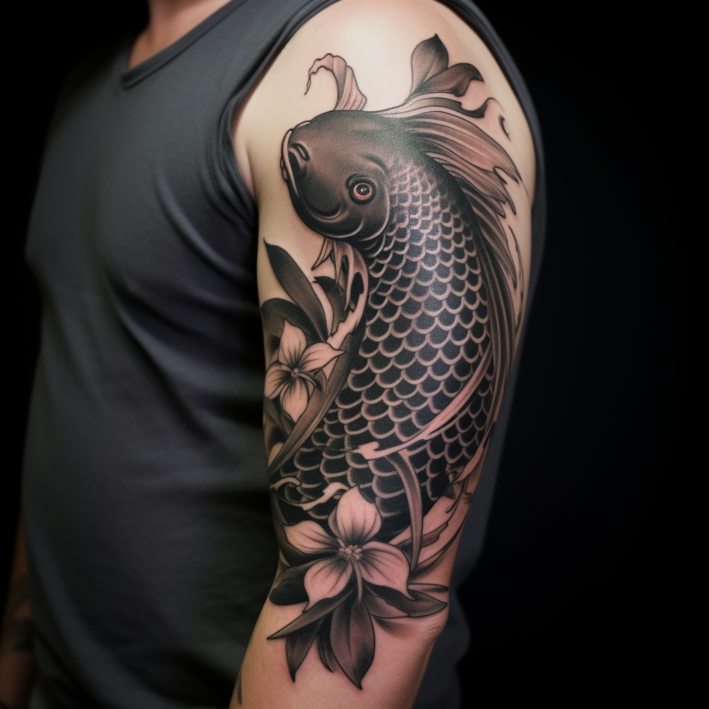 Black Koi Fish Tattoo Design