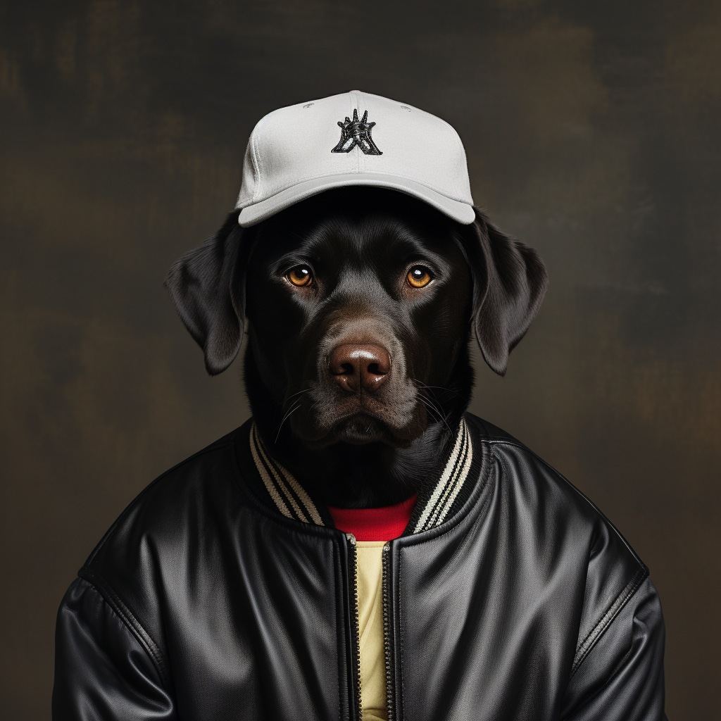 Photo of stylish black lab as Run DMC