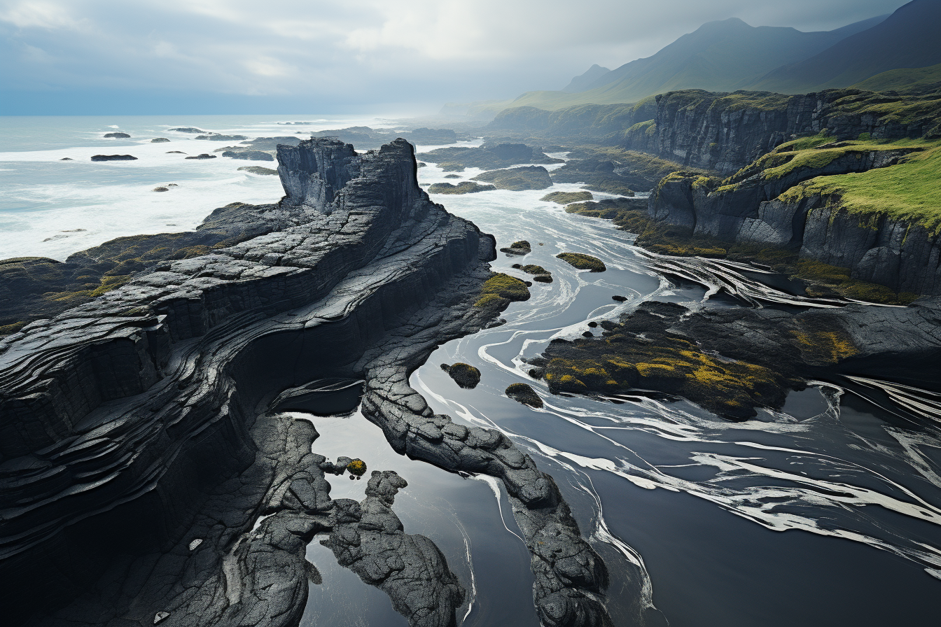 Stunning black lava beach scene