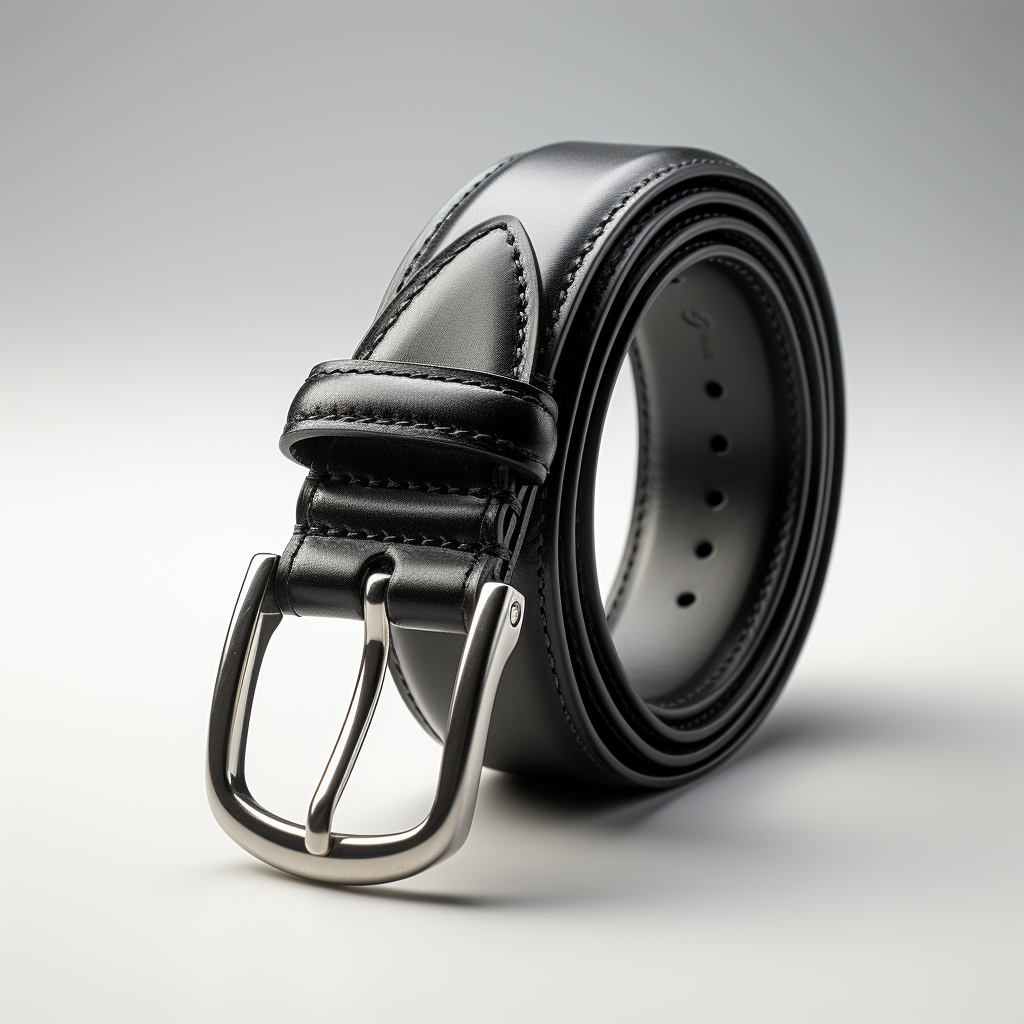 Black leather belt on white background