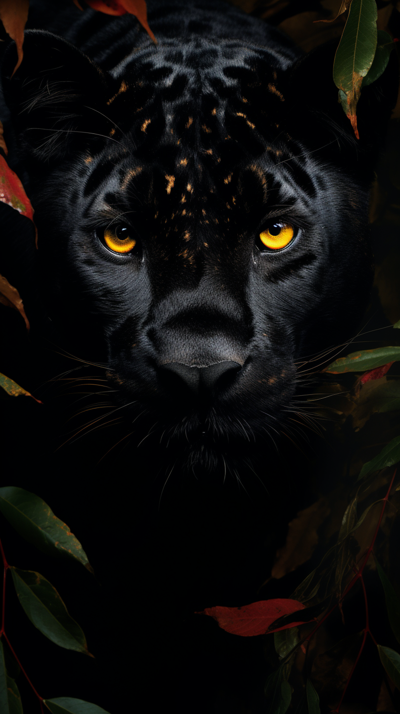 Beautiful black leopard against vibrant background.