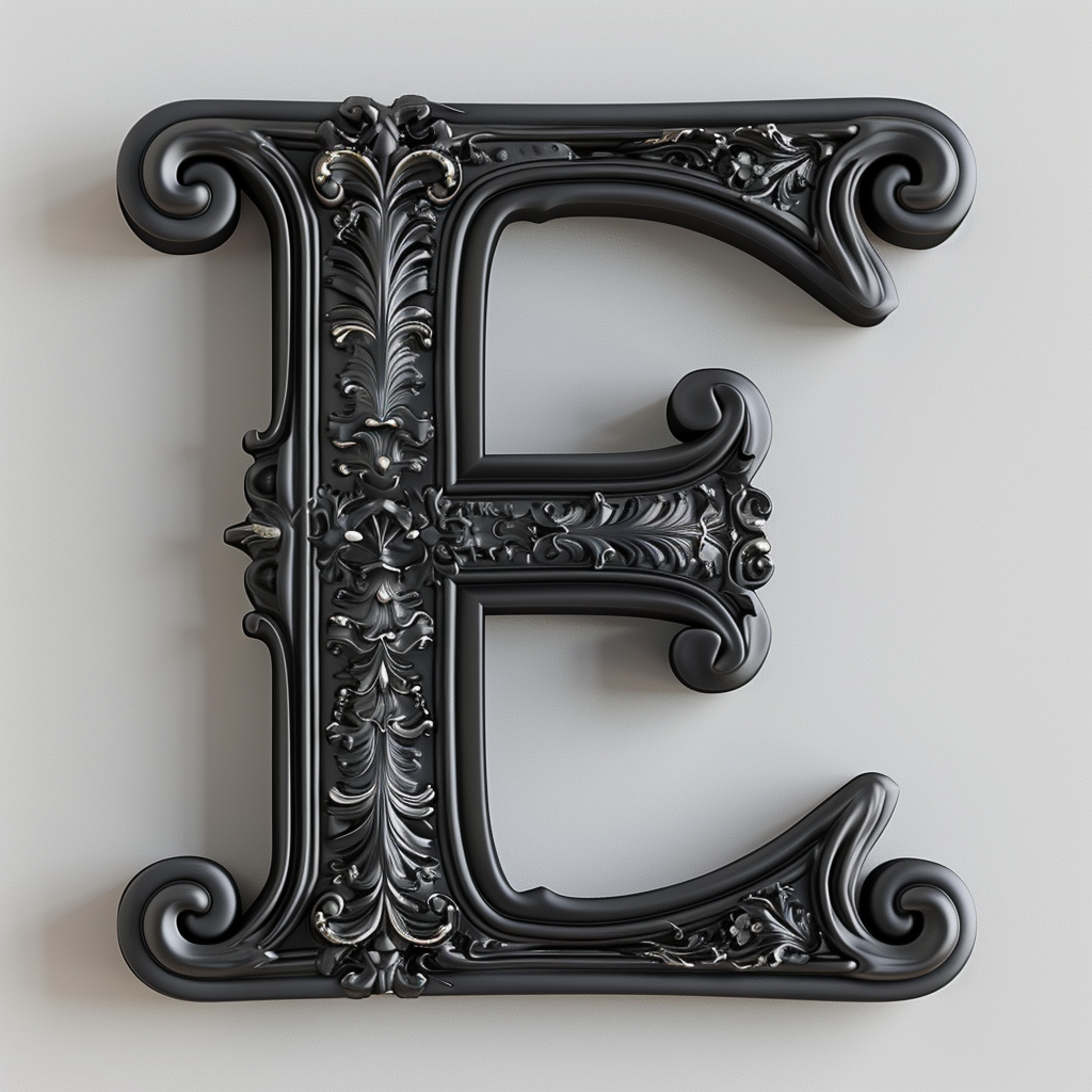 Chic black letter E on white background