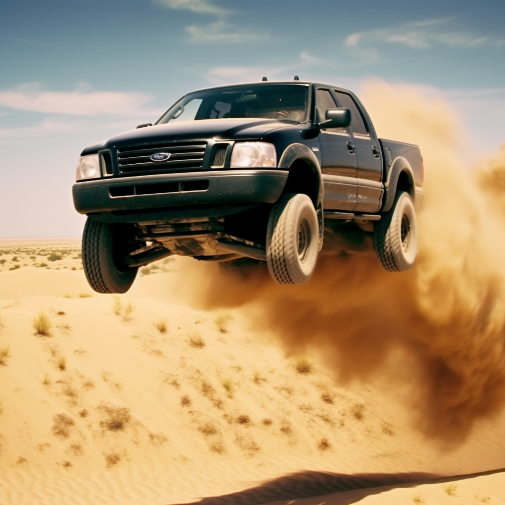 Lifted Ford Ranger Jumping Dune in Desert