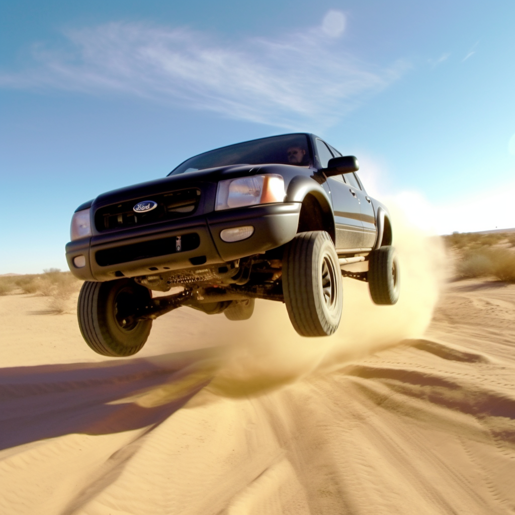 Black Ford Ranger Jumping Dune in Winter