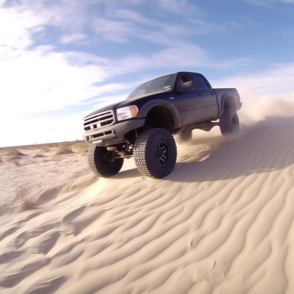 Black Ford Ranger Supercab Edge Jumping Dune in Winter