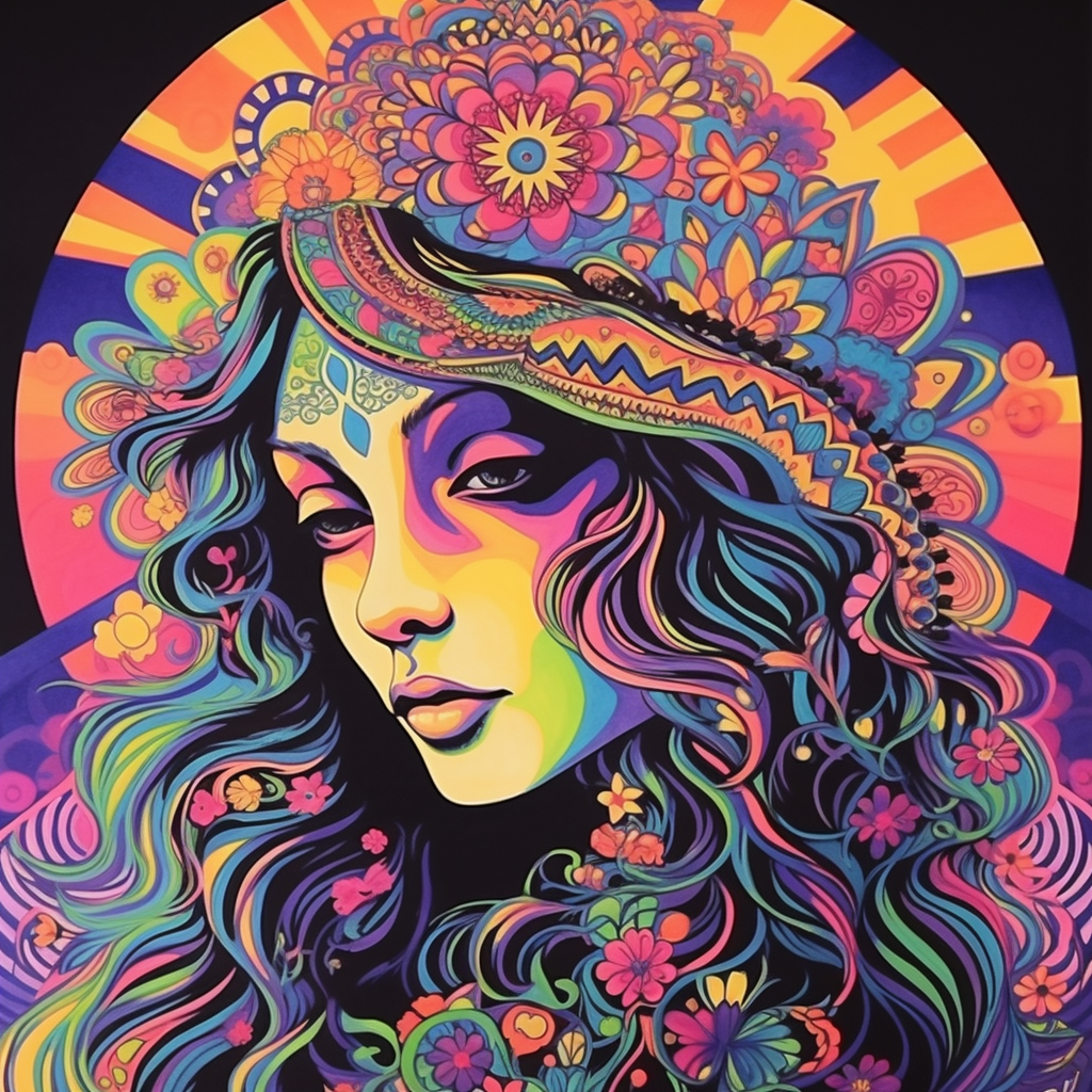 Colorful hippie girl with black light