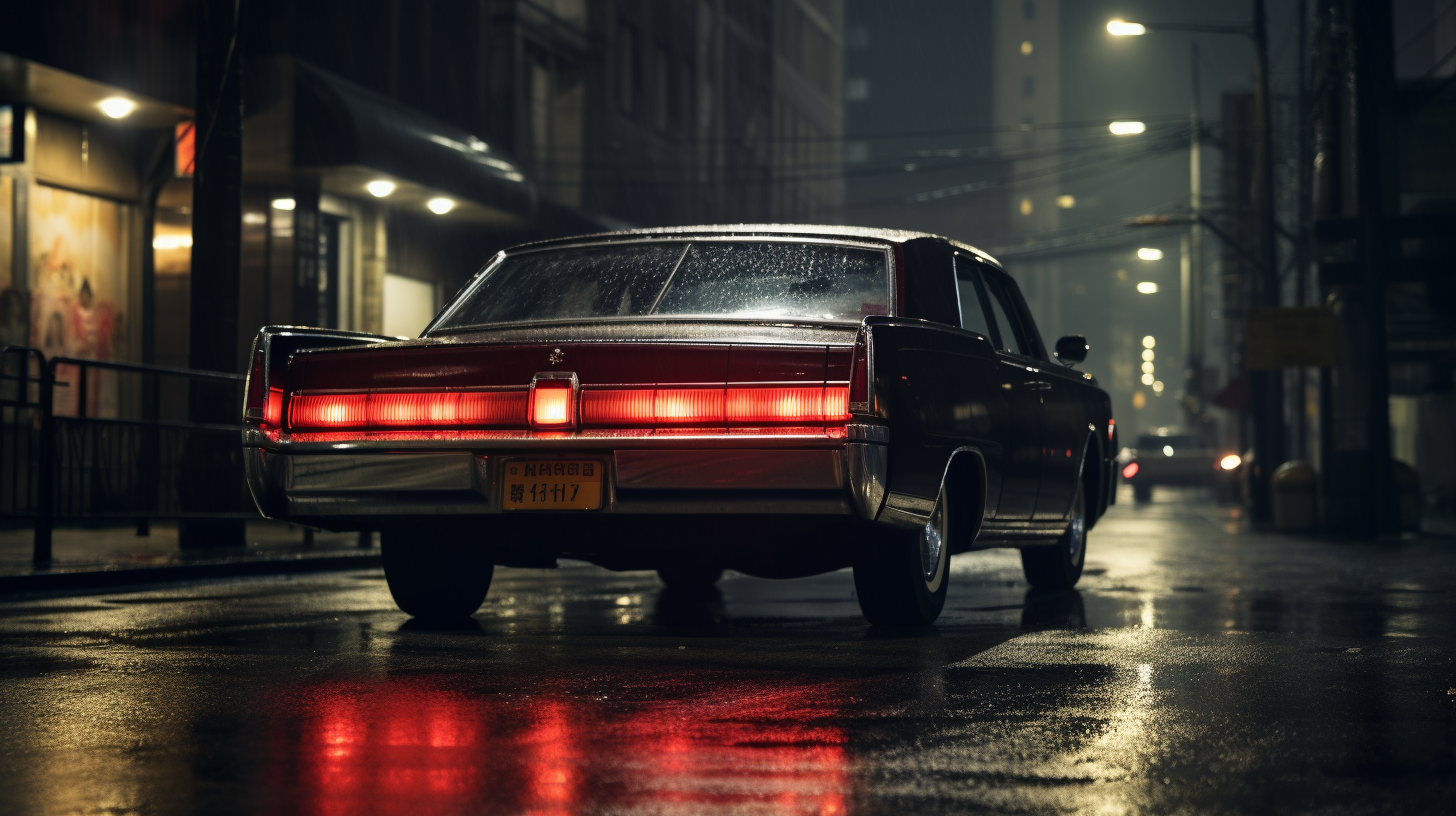 Black Lincoln Continental in Tokyo Rain