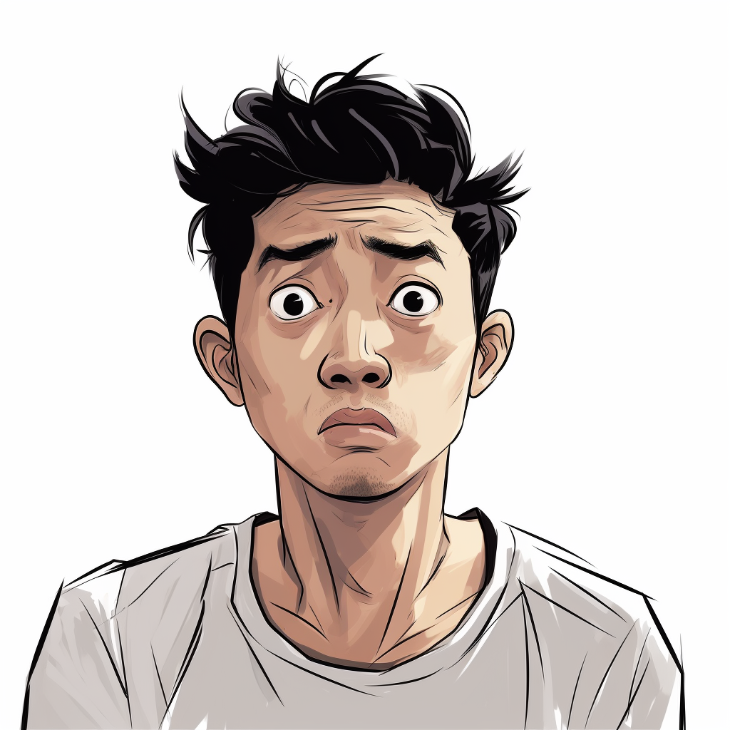 Cartoon drawing of intense Asian man