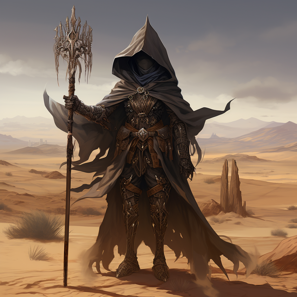 Mysterious Black Mage Elf in Desert Night