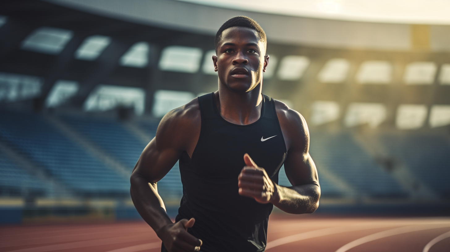 Black male student running on track