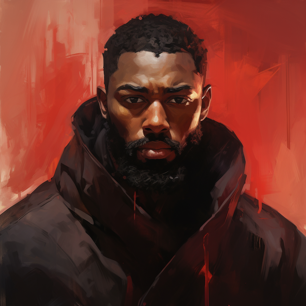 An anime-style image of a black man with a beard looking mad