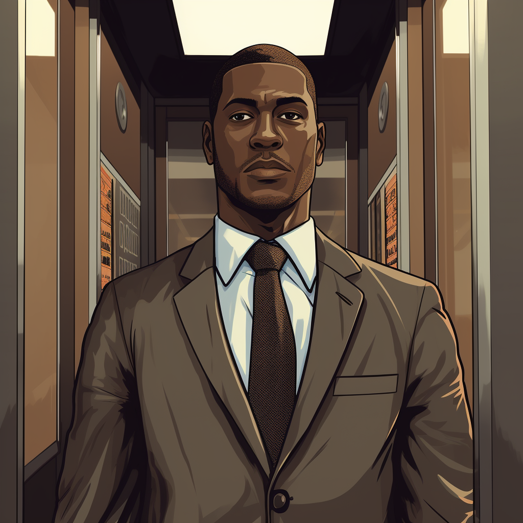 Black man elevator comic style