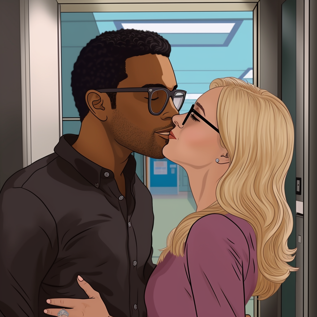 Black man kissing blonde woman goodbye