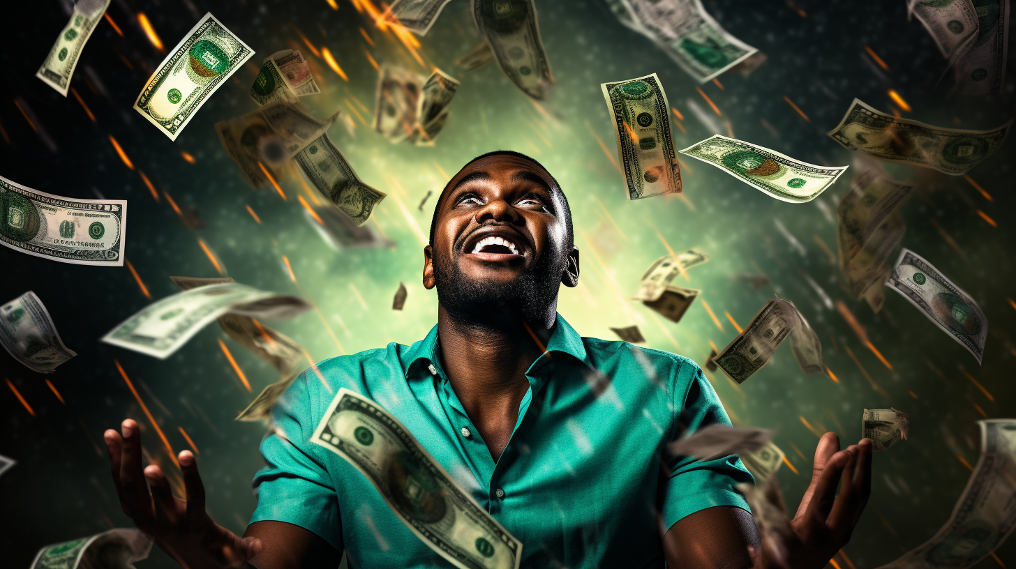 Excited black man with money