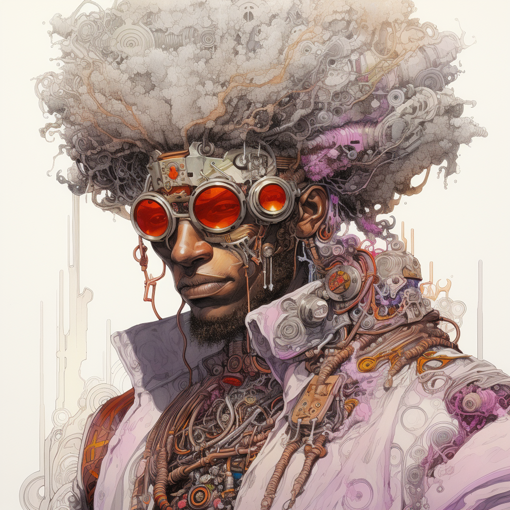 Artistic portrayal of a black man in Katsuya Terada style