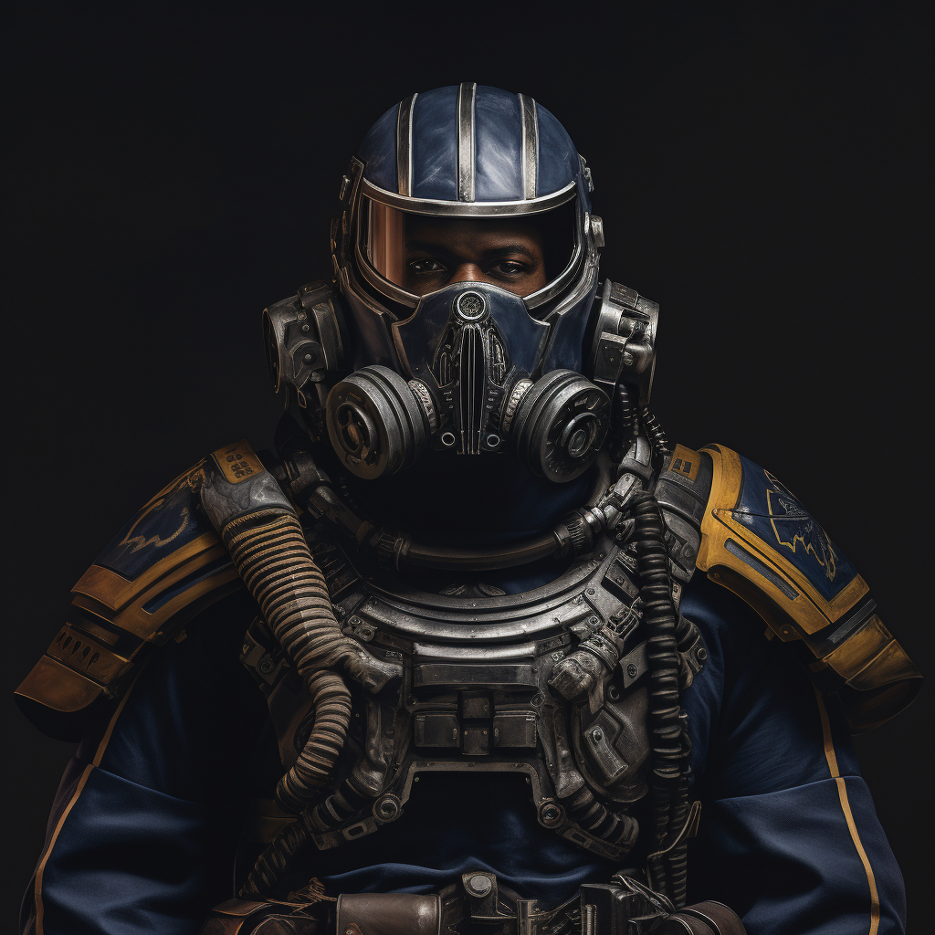 Black man wearing space marine mask