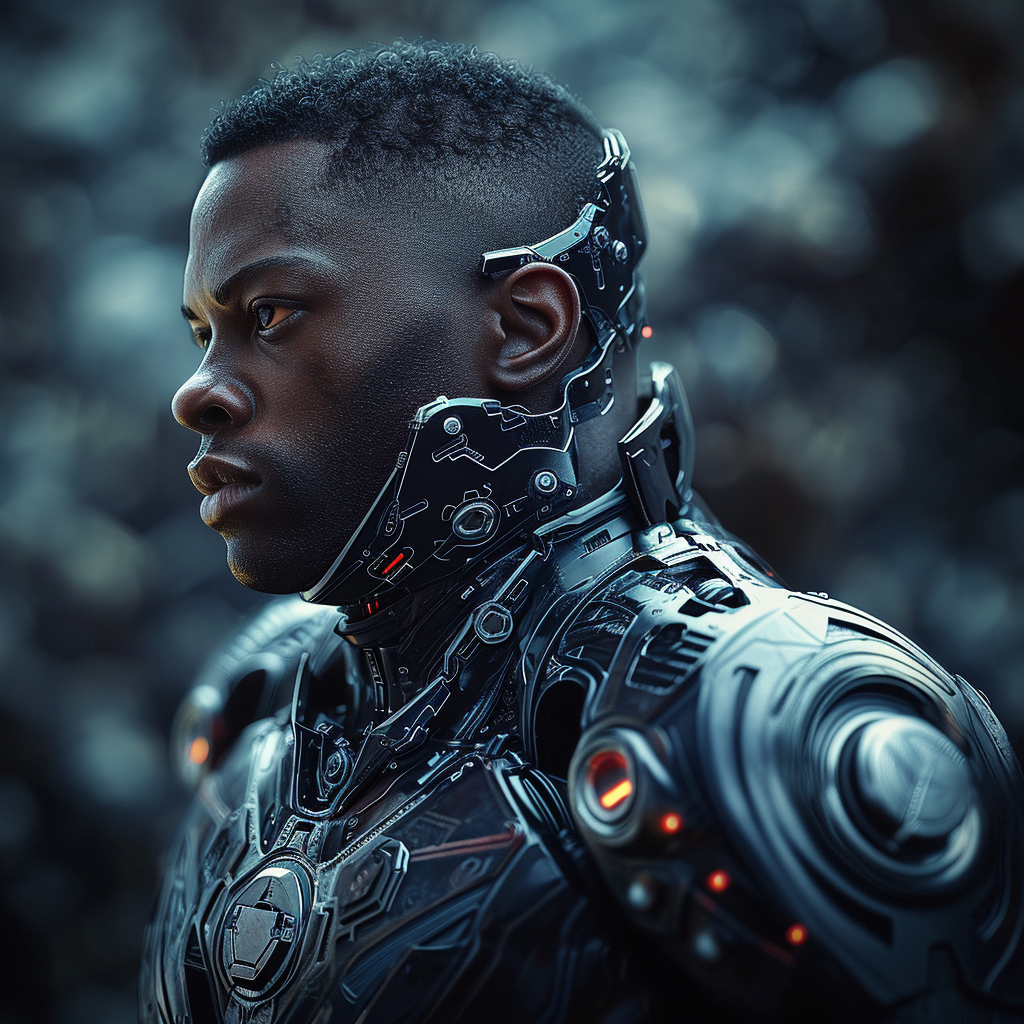 Photorealistic black man superhero with galactic power