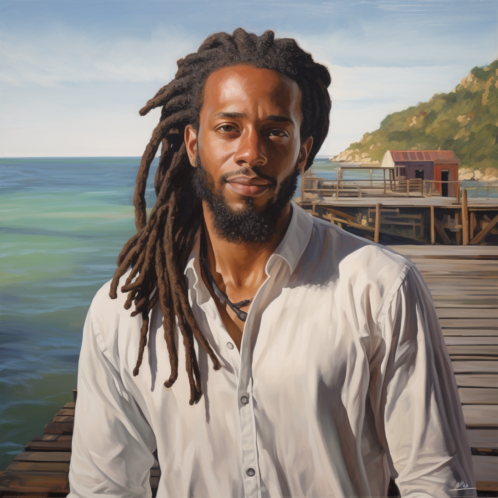 Oil Painting of a Handsome Black Man in White Shirt