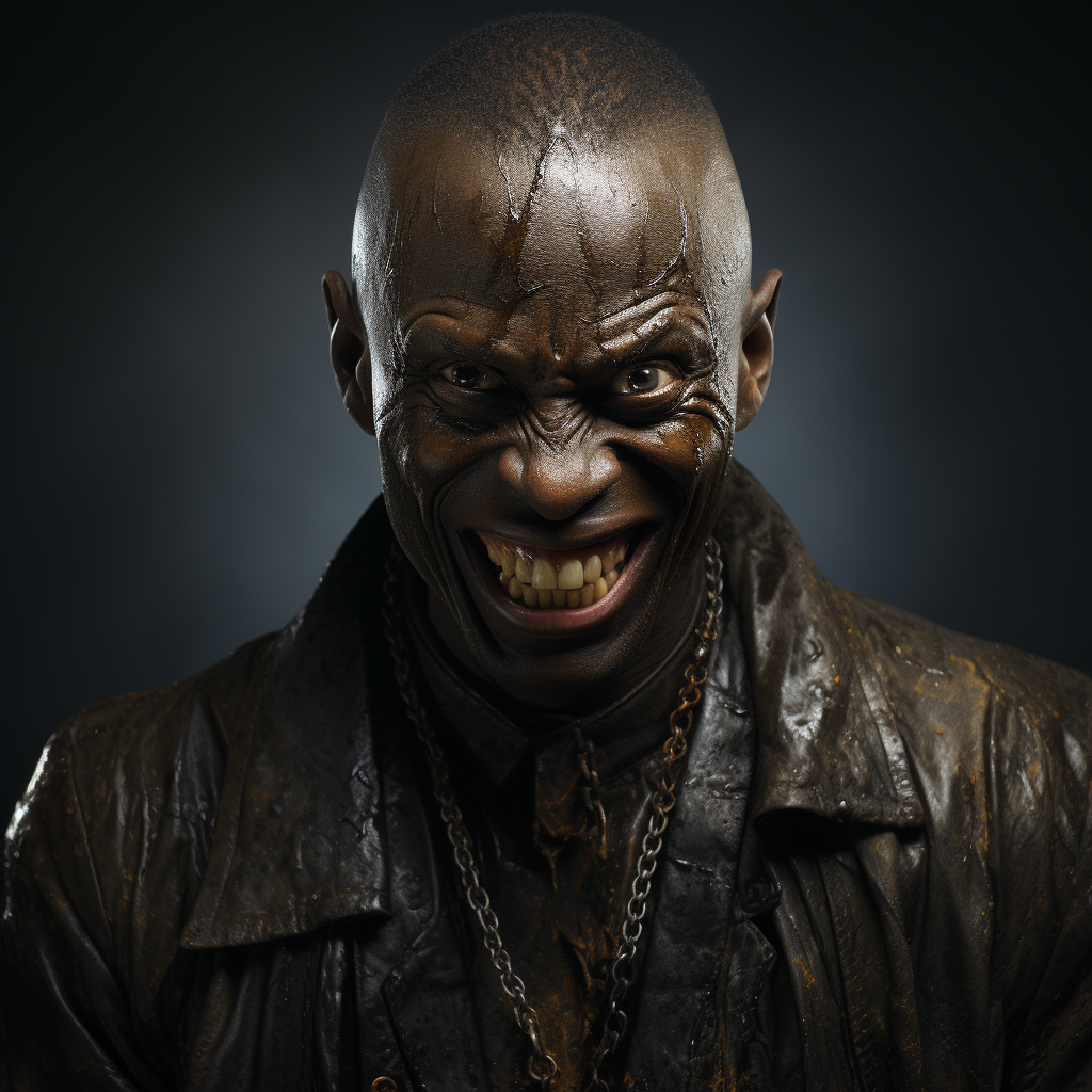 Hyperrealistic Black Man with Evil Grin