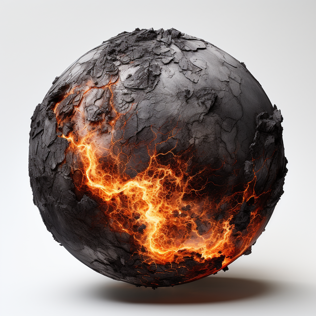 Stunning graphic of black marble planet with small fire fissure