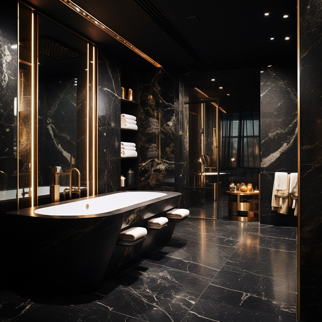 Stylish black marble walls without decor (6 words)