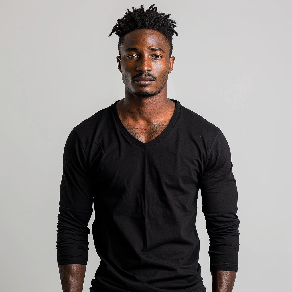 Black Men's V-Neck Cotton Shirt