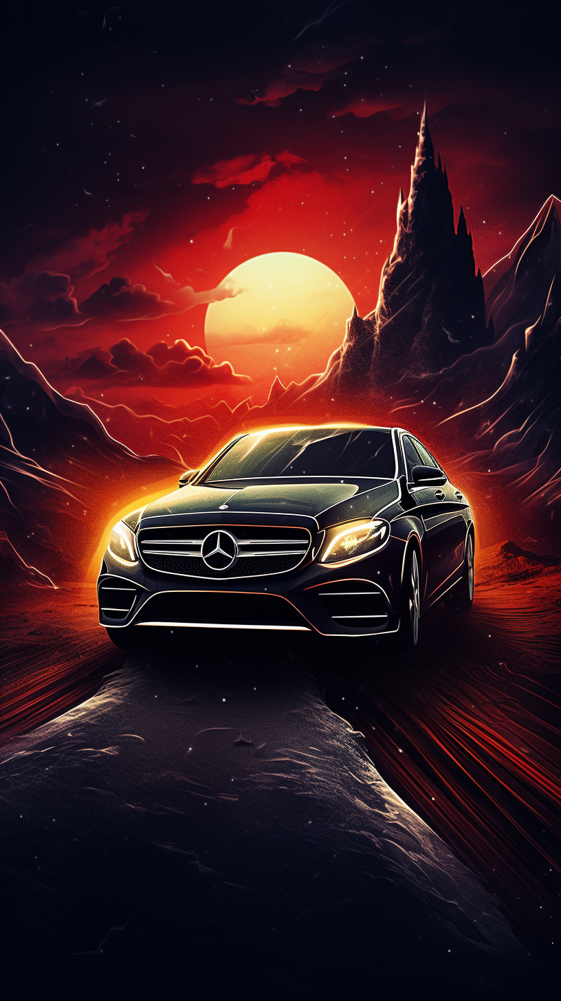 Black Mercedes C43 AMG driving through a nebula