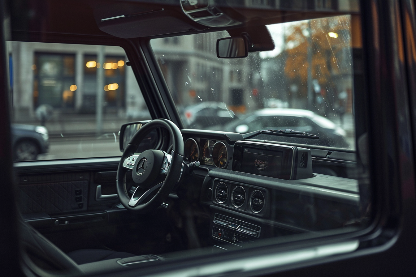 black mercedes g wagon through window