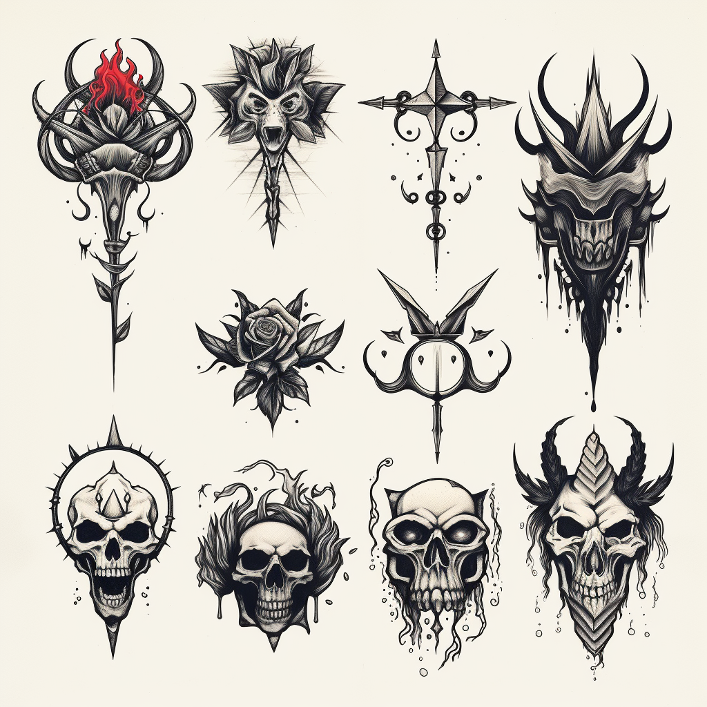 Stylish black metal design tattoo flash