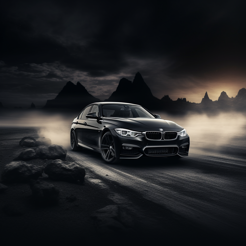 Sleek black BMW driving on the moon