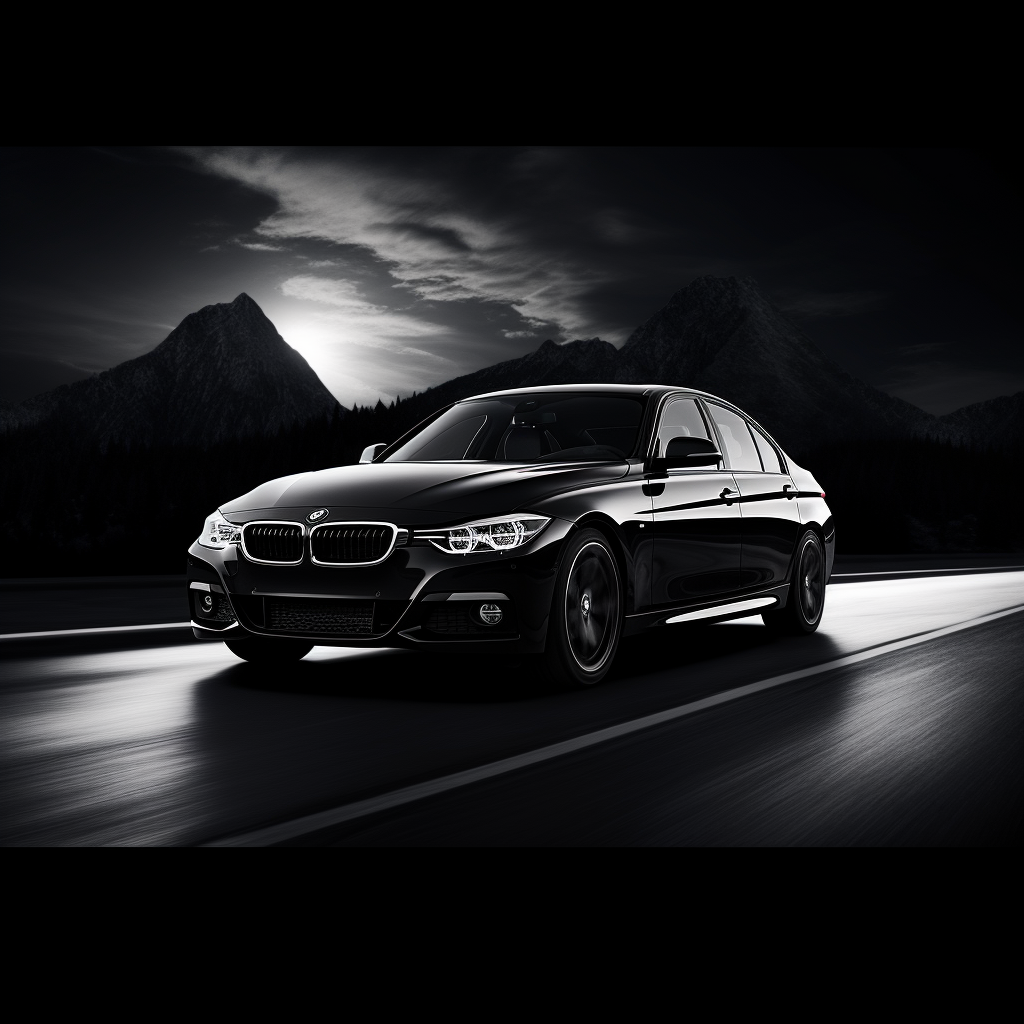 Black BMW 318 3 Series driving on moon