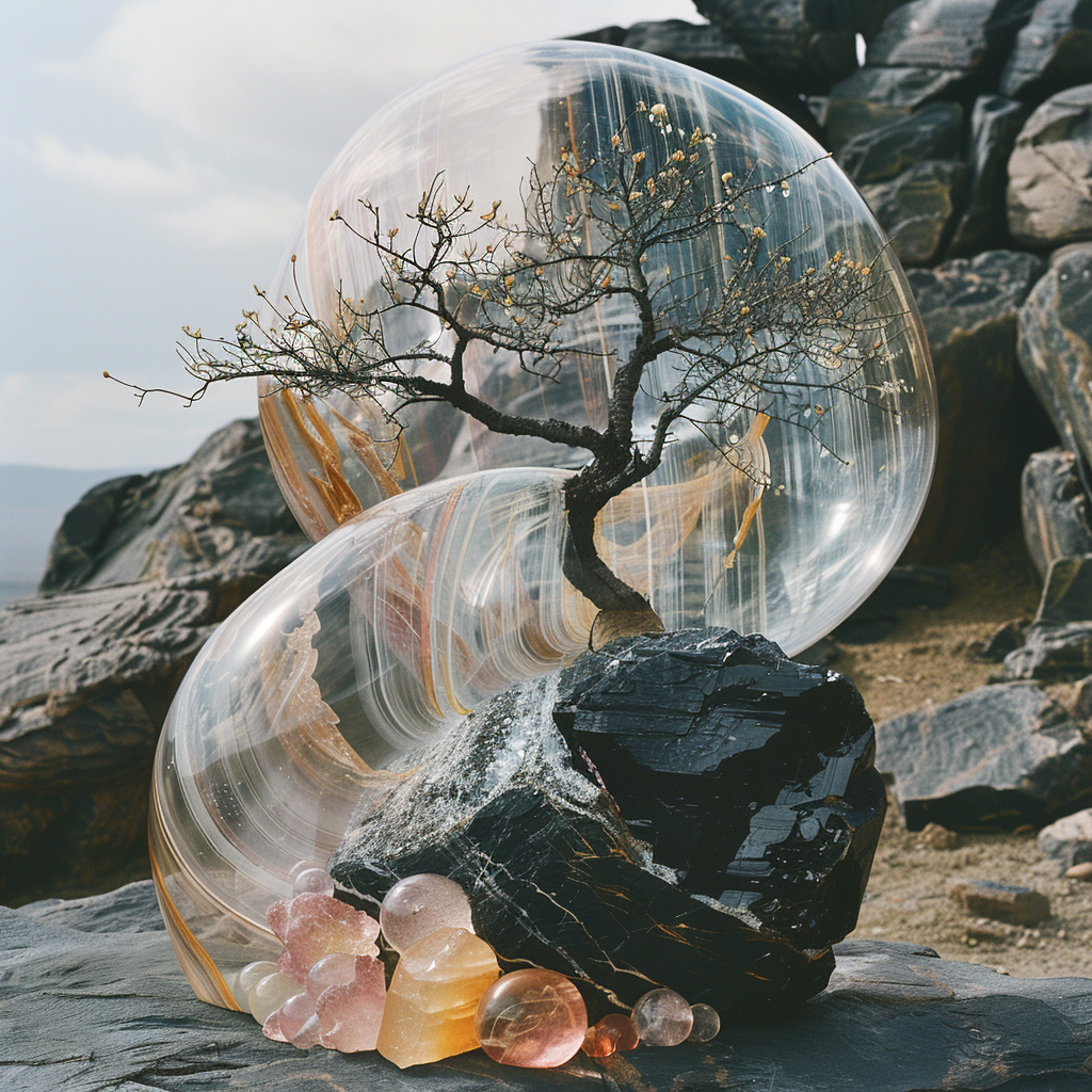 Colorful meteorite crystal marbles bonsai