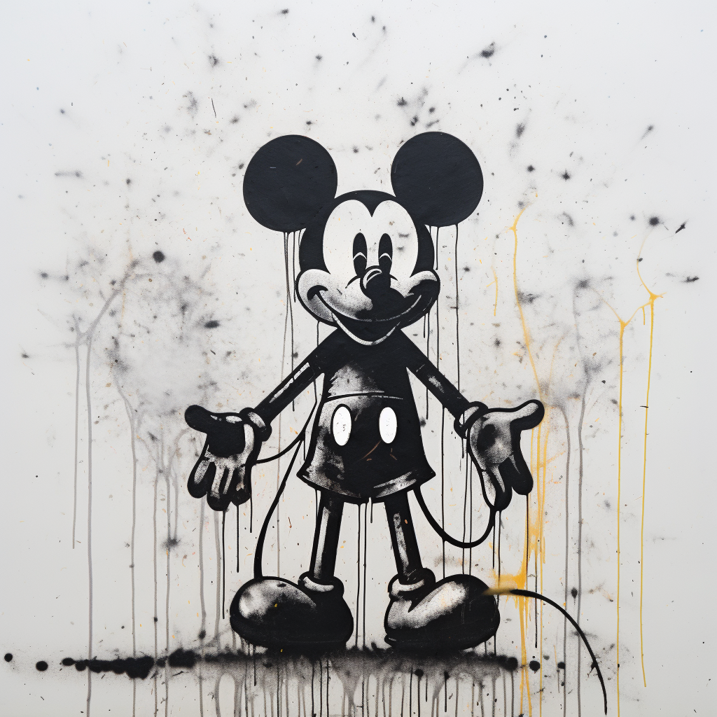 Banksy's iconic black Mickey Mouse spray painted artwork