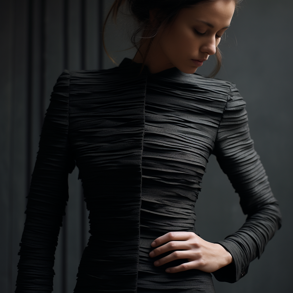 Woman wearing stylish black modern textured clothing