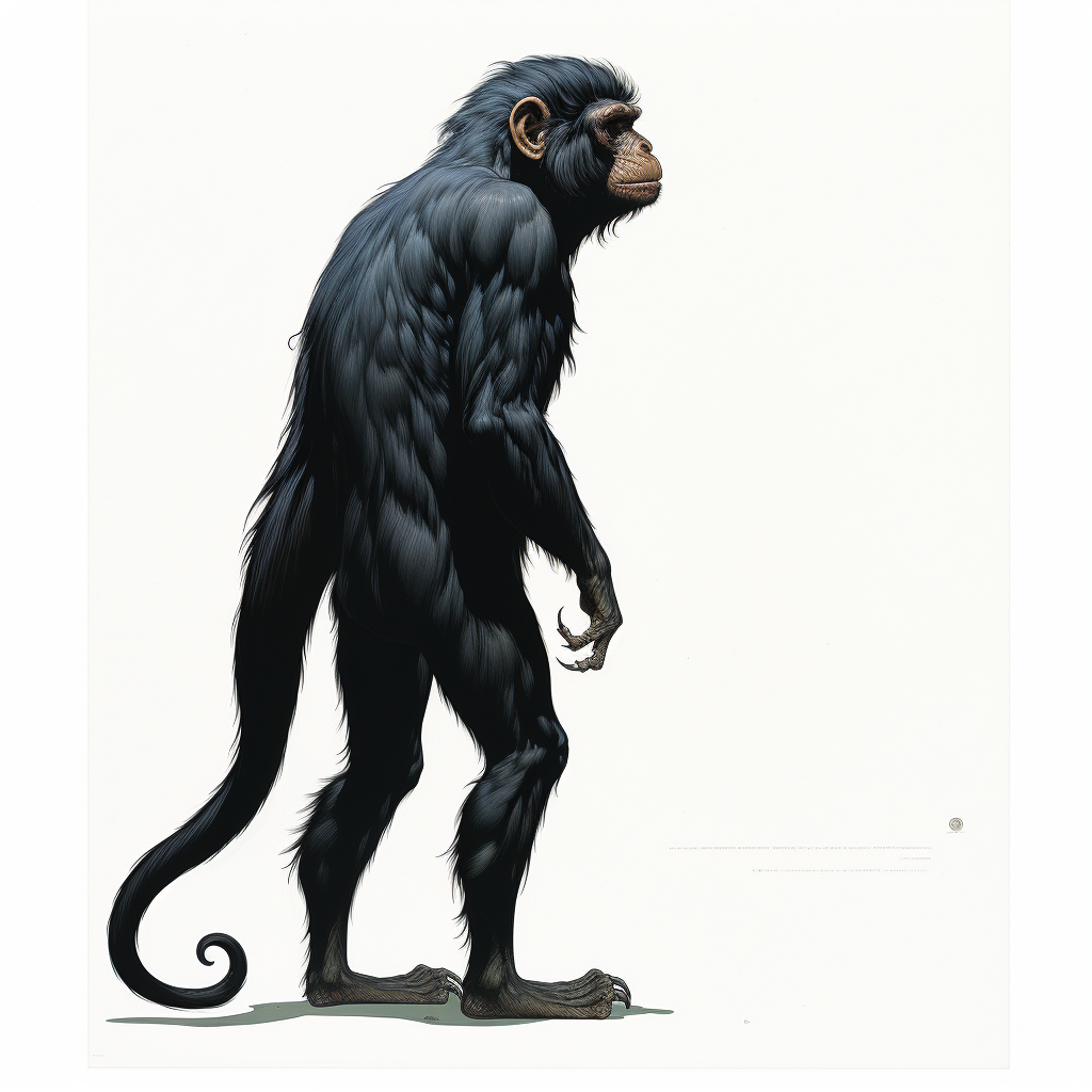 Side view of a black monkey standing up