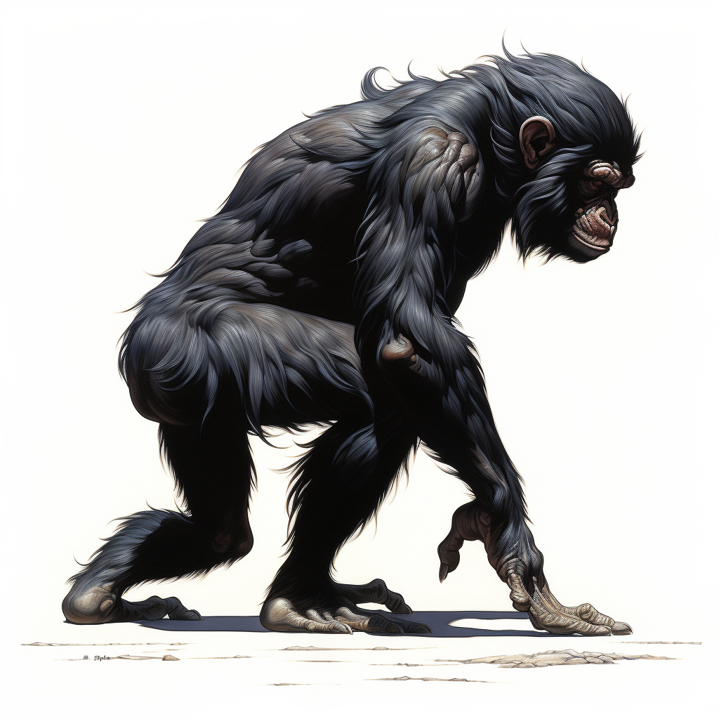 Black monkey walking on two legs