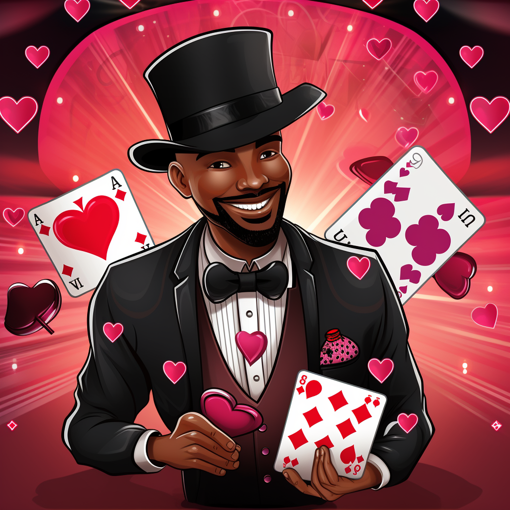 Cartoon image of black Monopoly man on Valentine's Day