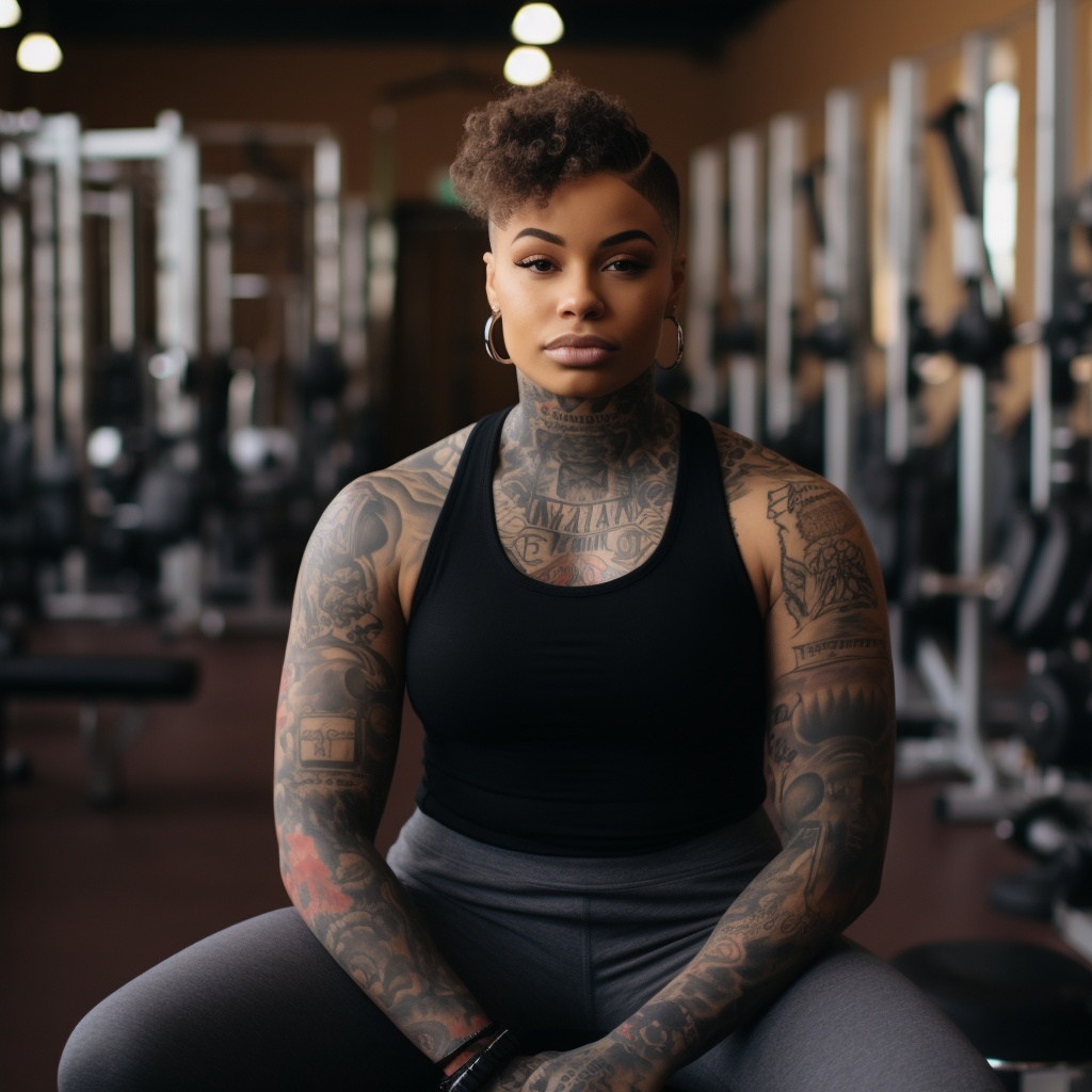 Black non binary individual with tattoos working out