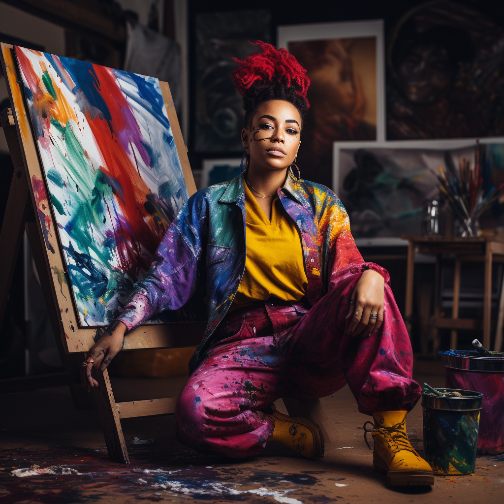 Black non binary painter working in studio